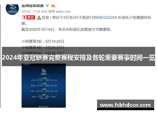 2024年亚冠联赛完整赛程安排及各轮重要赛事时间一览