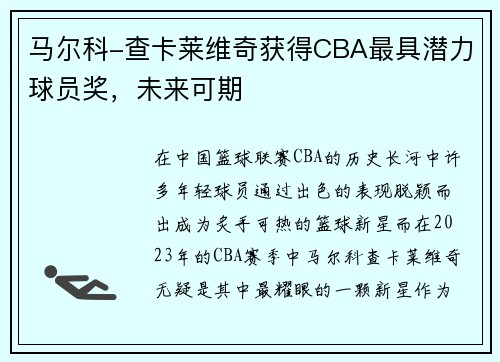 马尔科-查卡莱维奇获得CBA最具潜力球员奖，未来可期